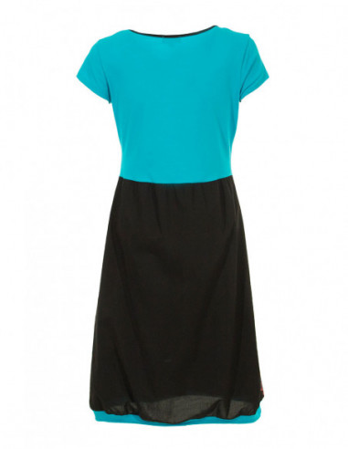 Dos de robe mi-longue originale bicolore avec motifs baba cool noir et bleu