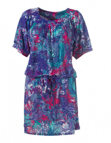 Robe courte droite bouffante à imprimé tropical