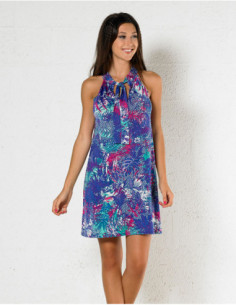 Robe légère d'été sans manches à imprimé tropical coloré