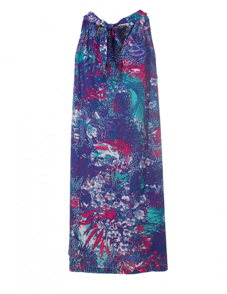 Robe d'été pour femme avec motif fleurs tropicales bleu