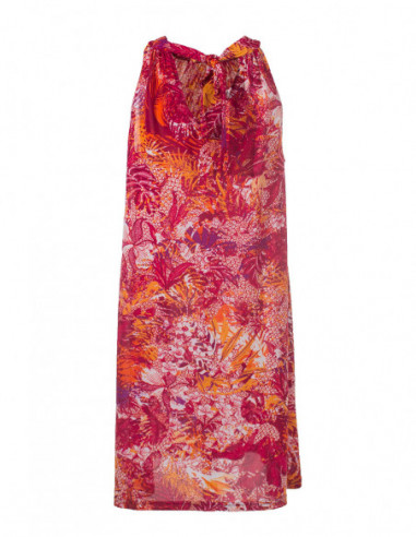 Robe d'été pour femme avec motif fleurs tropicales rouge
