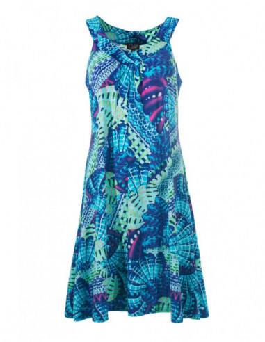 Robe courte chic fluide à motif ethnique plumes exotiques bleu turquoise