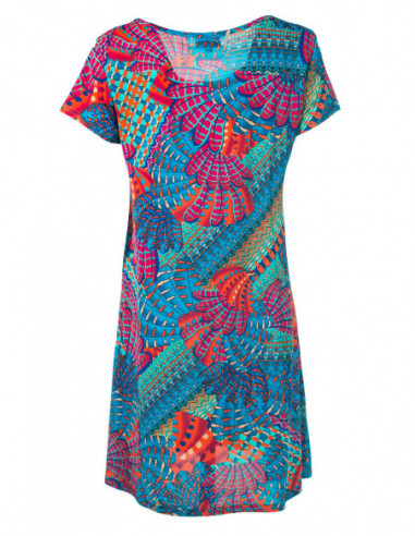 Robe légère d'été pour femme imprimé plumes oiseaux baba cool pétrole