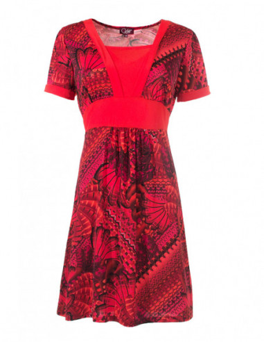 Robe courte fluide et légère pour femme originale imprimé ethnique rouge