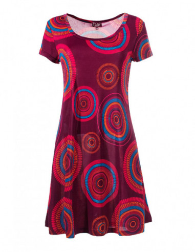 Robe courte fluide ethnique chic avec imprimé rond baba cool rouge