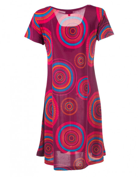 Dos de robe courte fluide ethnique chic avec imprimé rond baba cool rouge