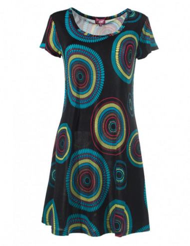 Robe courte fluide ethnique chic avec imprimé rond baba cool