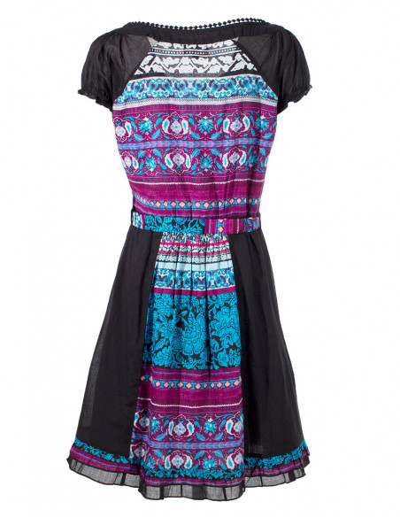 Robe courte indienne ethnique chic en coton turquoise