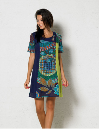 Voile dress with lining & short sleeves
