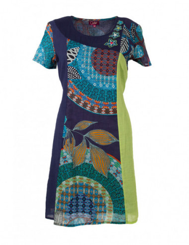 Voile dress with lining & short sleeves