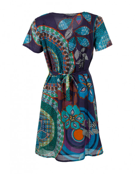 Voile dress with lining & short sleeves