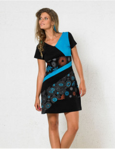 Short sleeves patchwork dress