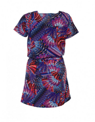 Robe courte légère et fluide pour l'été motifs oiseaux bleu turquoise