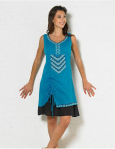 Robe courte originale ethnique baba cool avec lacet dans le dos