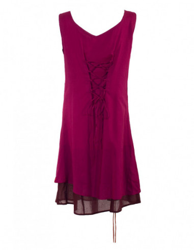 Dos de robe courte originale ethnique baba cool avec lacet dans le dos framboise