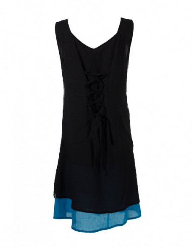 Dos de robe courte originale ethnique baba cool avec lacet dans le dos noire