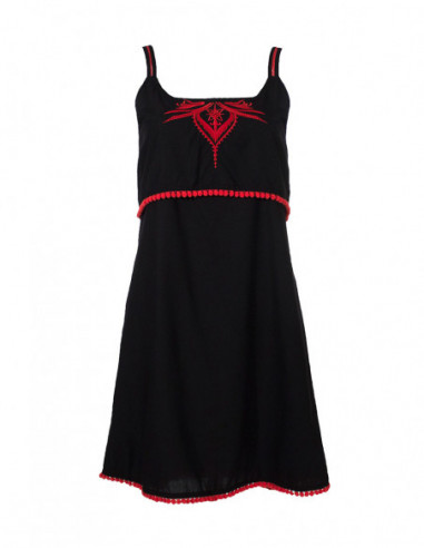 Robe ethnique baba cool noire et rouge pour femme