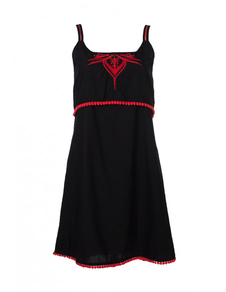Robe ethnique baba cool noire et rouge pour femme