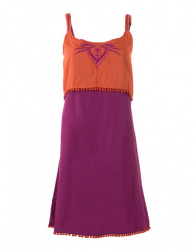 Robe ethnique baba cool rouille et violette pour femme