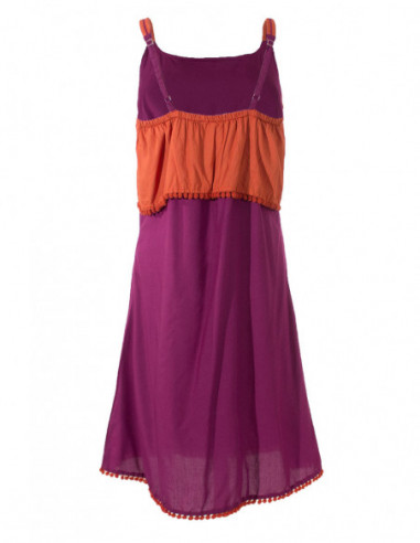 Robe courte d'été unie rouille avec broderies violettes ethniques