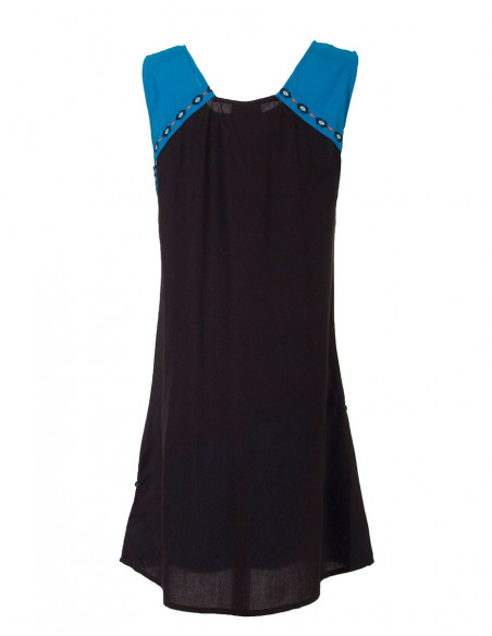 Robe courte originale style indien bicolore bleu et noir