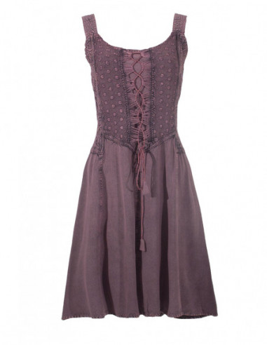 Robe ethnique princesse avec lacets unie violet jasmin