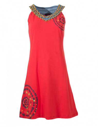 Robe courte unie motif mandala