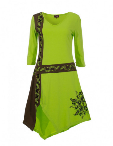 Robe médiévale asymétrique originale pour femme vert anis