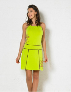 Robe courte en coton ethnique originale unie vert
