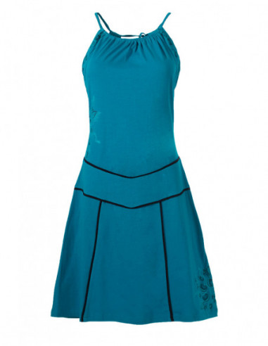 Robe courte en coton ethnique originale unie vert