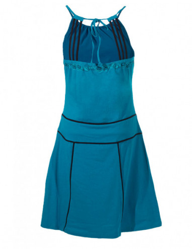 Robe courte en coton baba cool originale unie bleu