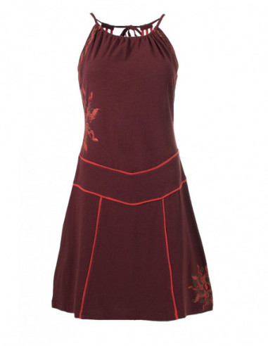 Robe courte en coton ethnique originale unie vert