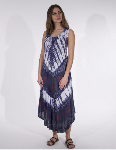 Robe de plage originale baba cool tie and dye bleu marine