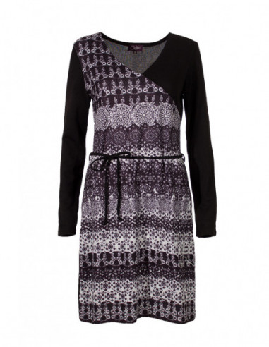 Robe fluide effet portefeuille ethnique chic noire et blanche