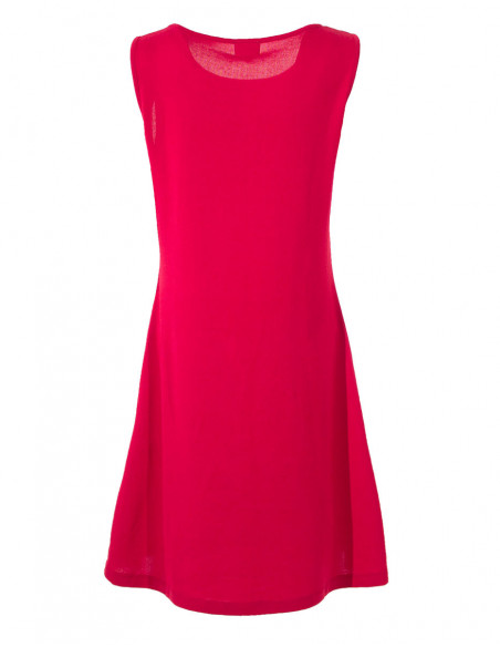 Dos uni de robe courte patineuse sans manches et imprimé baba cool à l'avant rose fuchsia