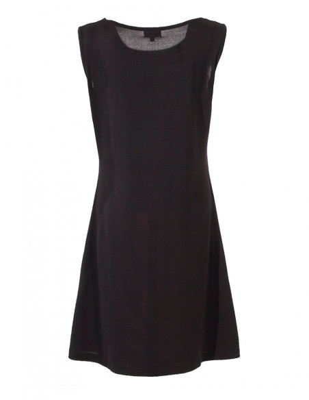 Dos uni de robe courte patineuse sans manches et imprimé baba cool à l'avant noir