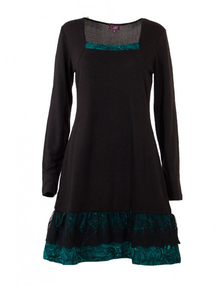 Robe maille fine volant dentelle