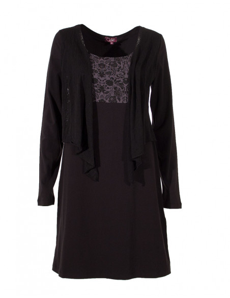 Robe mi-longue chic et féminine avec boléro unie noire