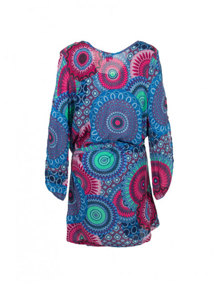 robe bleue mandala manches 3/4 de plage