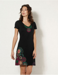 Robe ethnique manches courtes grande taille noire
