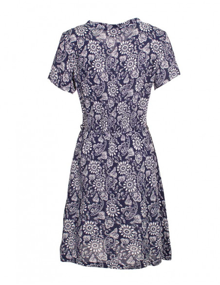 Robe courte coupe cintrée bleu marine à fleurs blanches originales