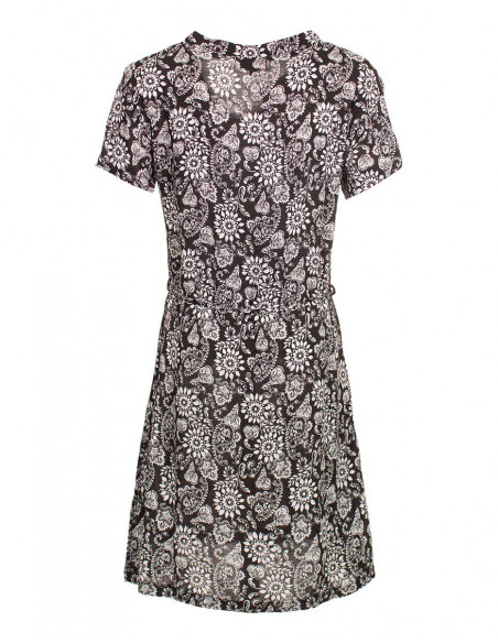 Robe courte coupe cintrée noire à fleurs blanches originales