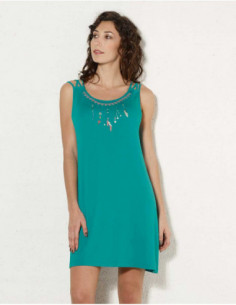 Robe courte sans manches en viscose avec motif plumes