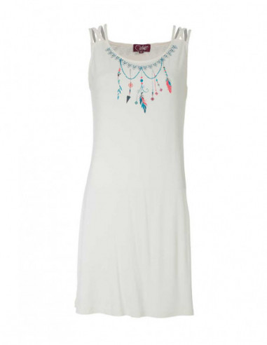 Robe courte sans manches en viscose avec motif plumes