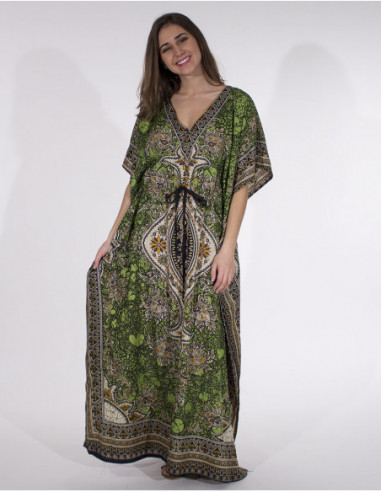 Robe longue ethnique vert style indien pour femme