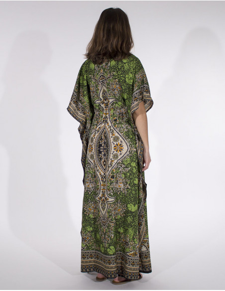 Robe longue fluide originale style indien ethnique vert