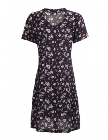 Robe courte femme imprimé bohème fleurs blanches et bleu marine