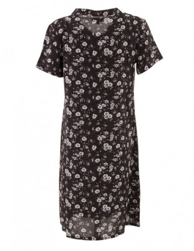 Robe courte femme imprimé bohème fleurs blanches et noire