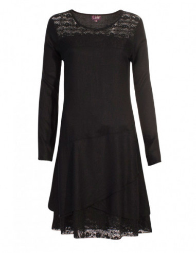 Robe courte chic et féminine brodée unie noire