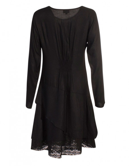 Dos de robe courte chic et féminine brodée unie noire